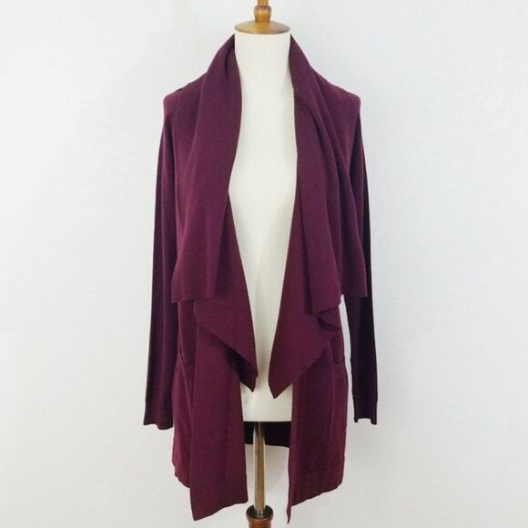 Theory Abie Evian Stretch Maroon Drape Wool Cardigan Sweater Size P (XS) - Picture 1 of 7